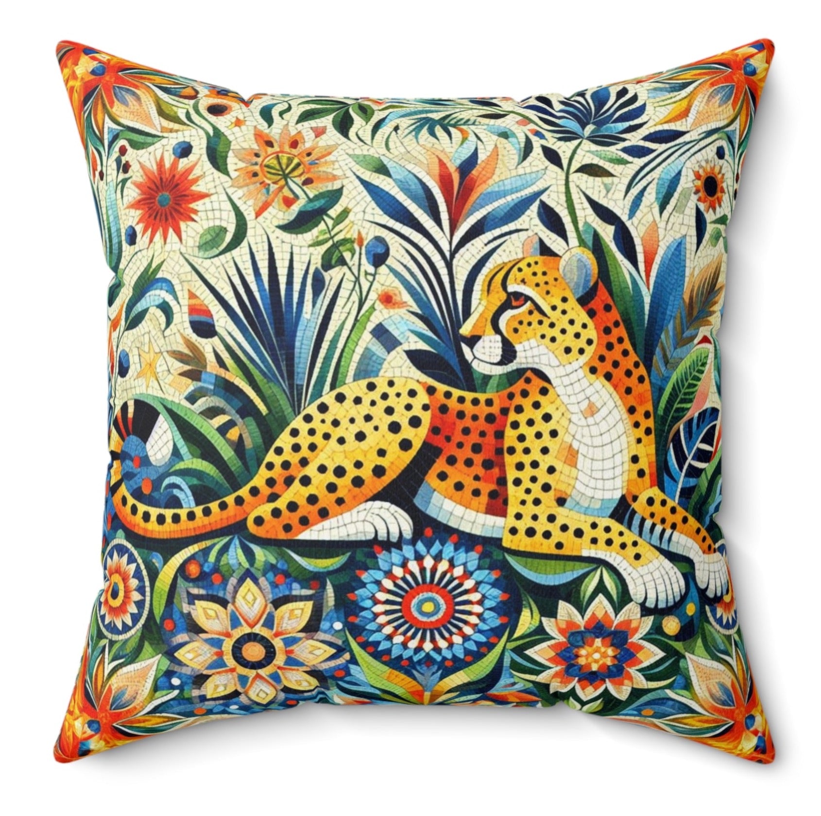 Eclectic Retro Cheetah Vintage Throw Pillow Polyester Decorative Botanical Maximalist Cushion Square Cover