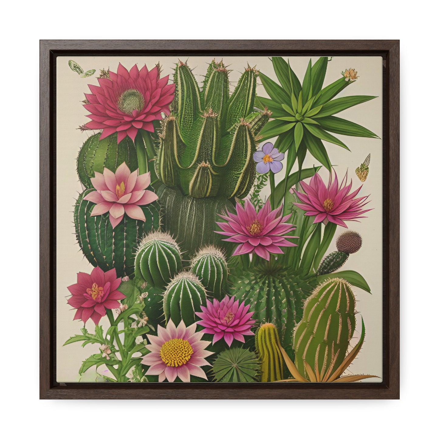 Vintage Botanical Cactus Square Framed Canvas Print