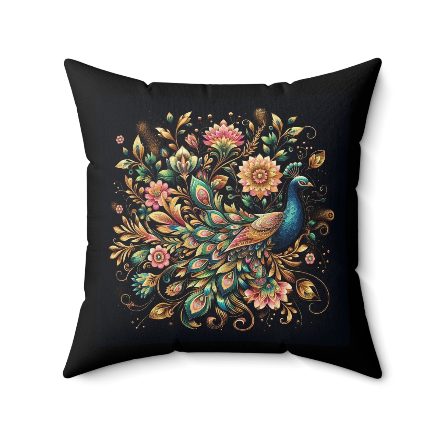 Floral Peacock Maximalist Polyester Cushion