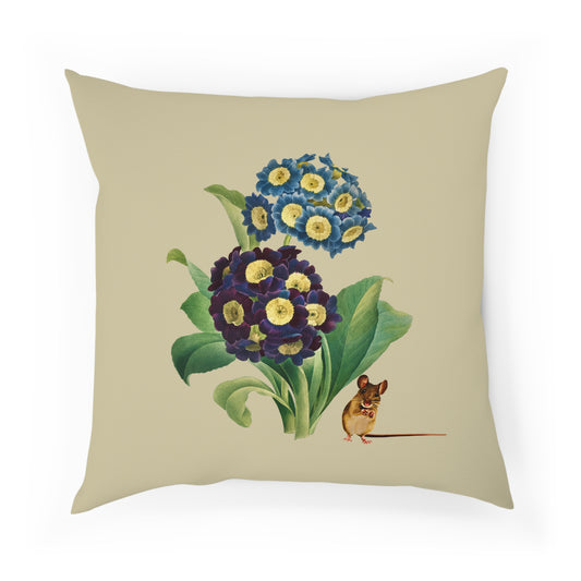 Primula and Mouse Vintage Throw Pillow 100% Cotton Cushion Cover