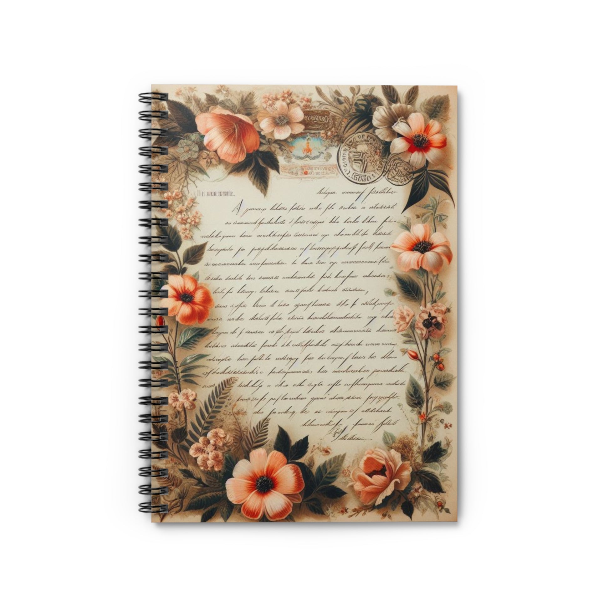 Floral Ephemera Vintage Letter Spiral Notebook Lined Journal