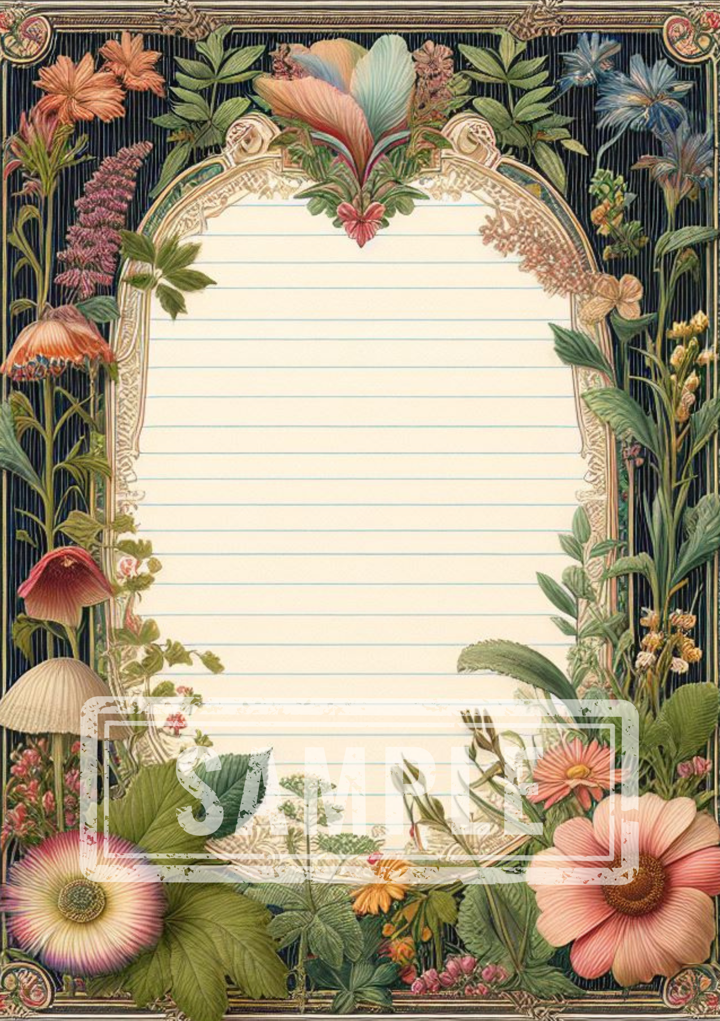 DIGITAL Vintage Botanical Printable A5 Lined Notepaper BND0002