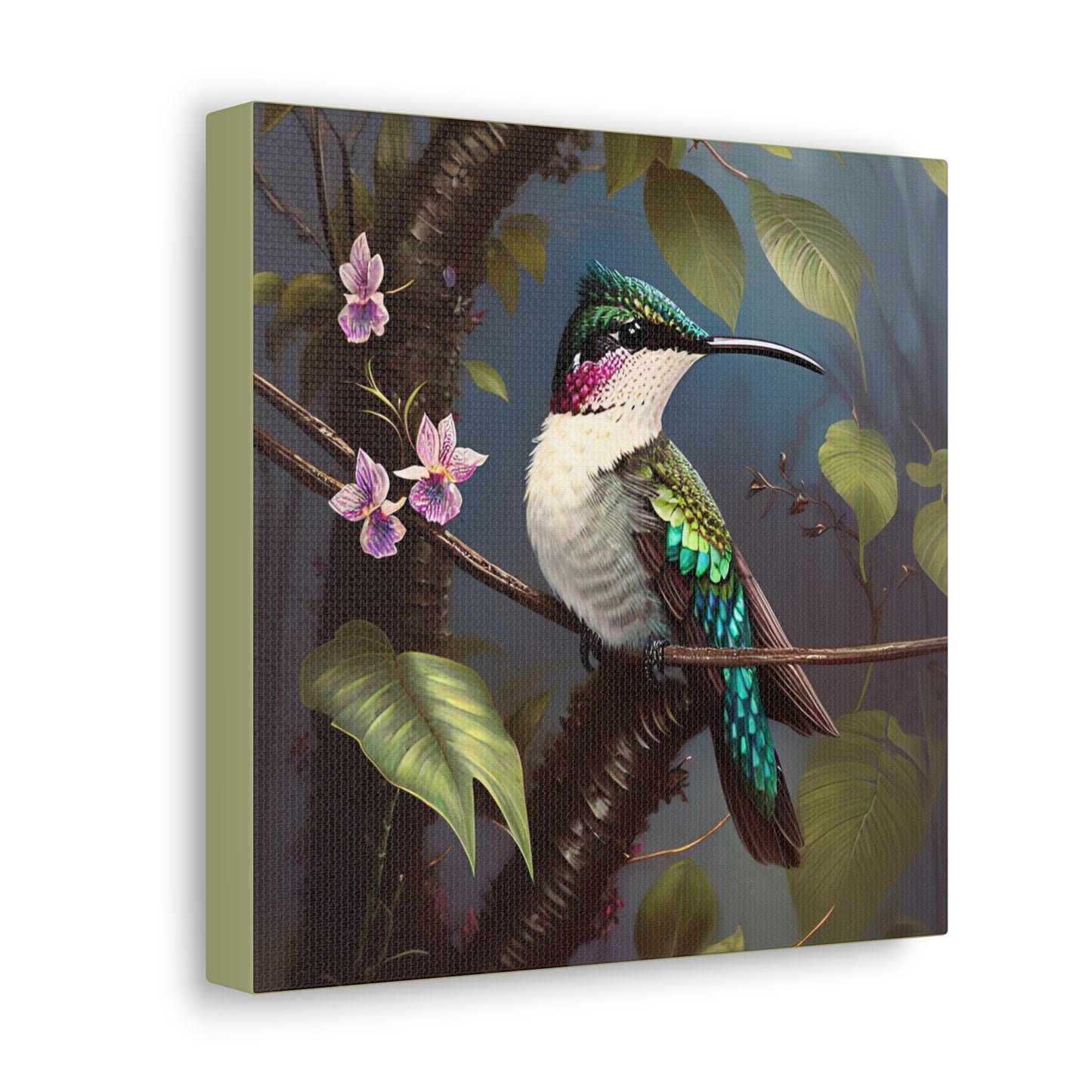 Tropical Hummingbird Square Canvas Print