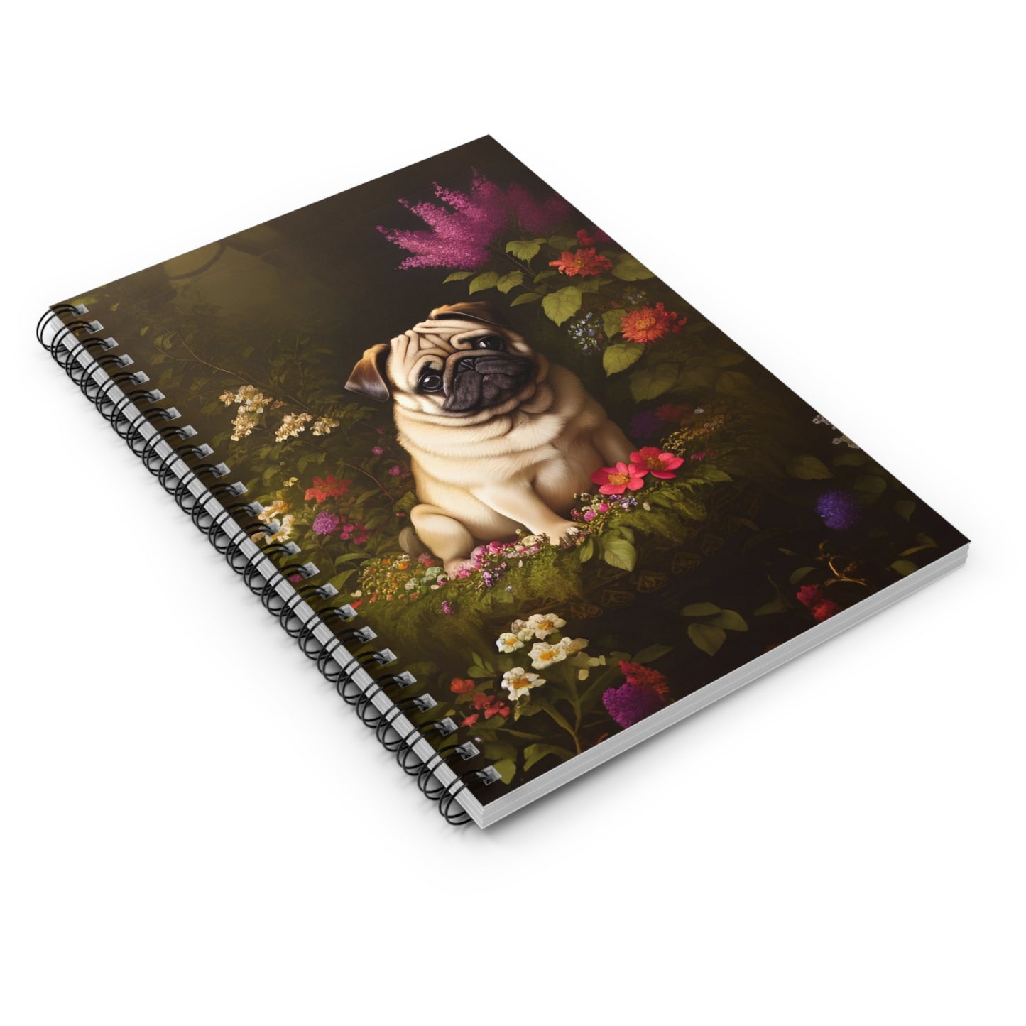 Pug Dog Floral Spiral Notebook