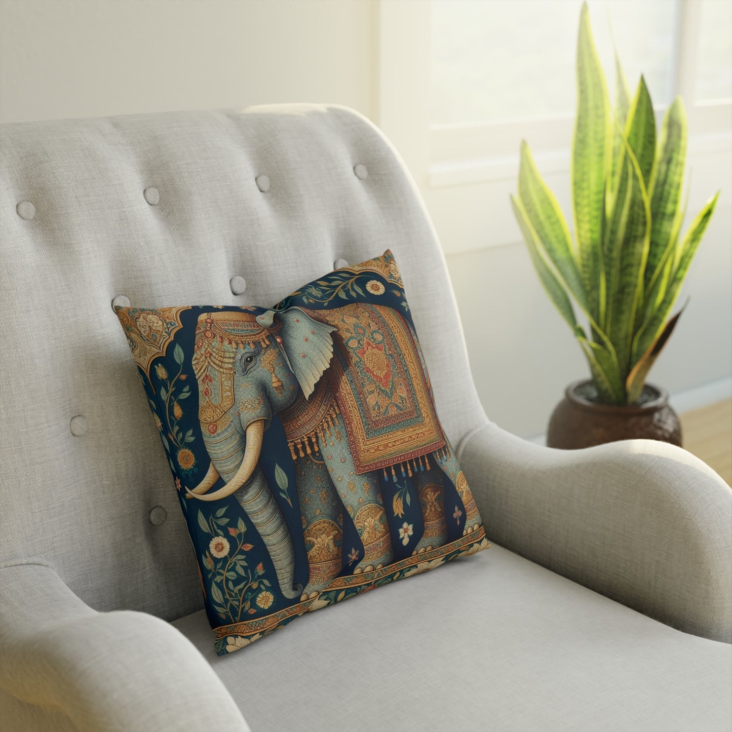 Floral Gold Mughal Elephant Cushion