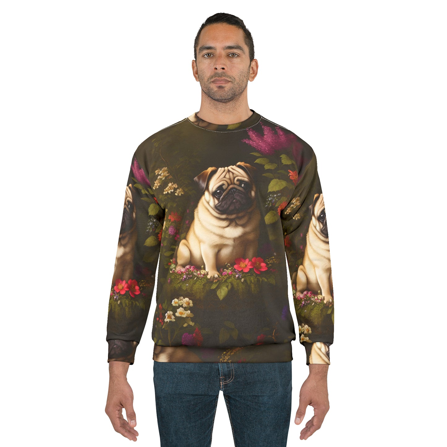 Floral Pug Dog Art Sweatshirt