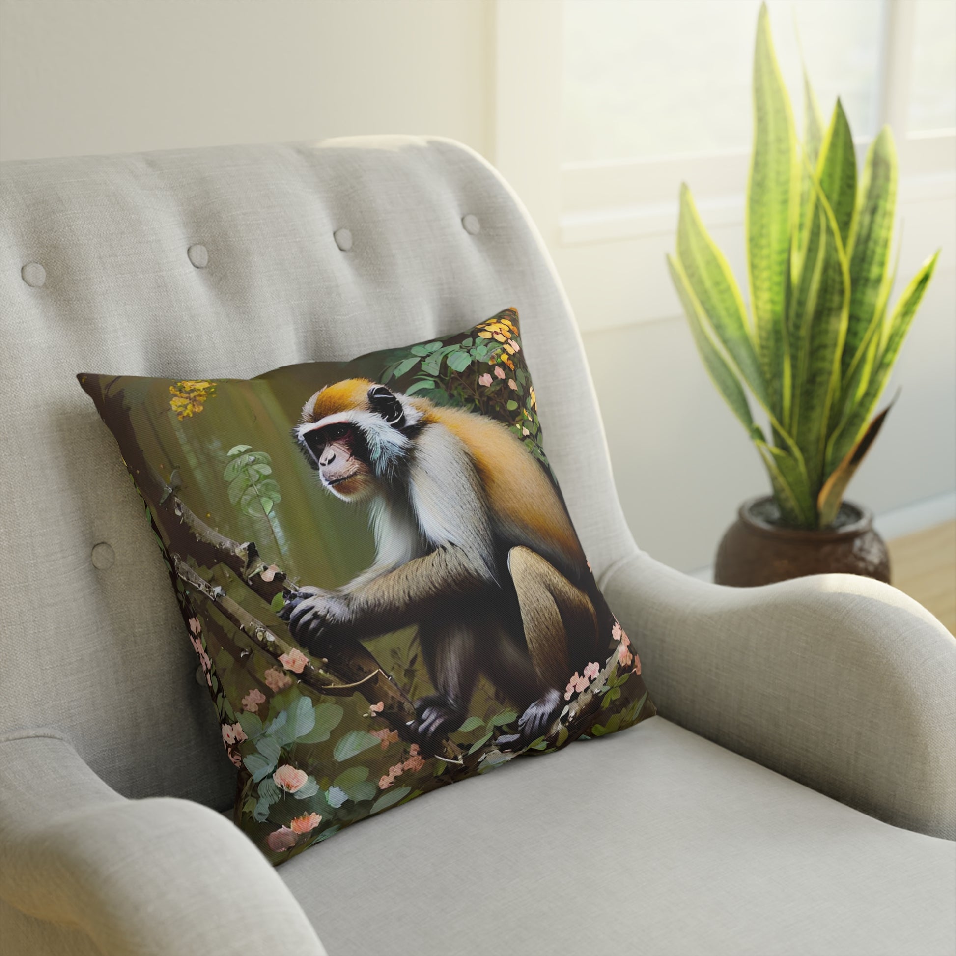 Maximalist Botanical Jungle Monkey Cushion Throw Pillow 100% Cotton Cover