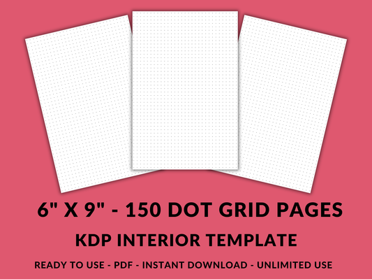 Amazon KDP 5mm Dot Grid Interior Template 6" x 9 Digital Download Paper 150 Bullet Journal Dotted Pages