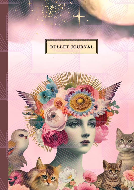 Floral Astral Cats Printable Digital A5 Journal Cover
