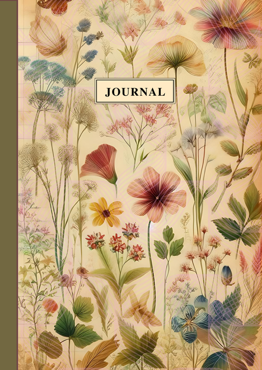  Digital Vintage Floral Old Paper Printable A5 Notebook Cover Downloadable Creative Bullet Journaling Scrapbooking Art Junk Journal