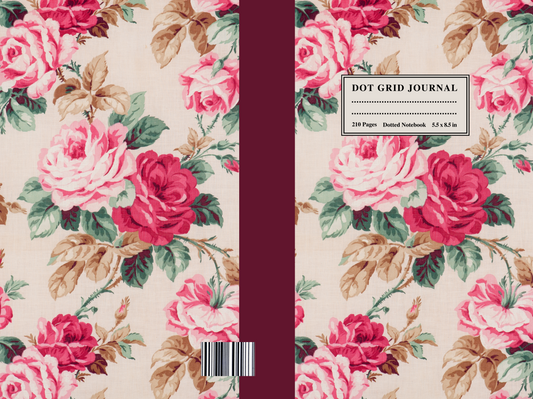 Dot Grid Journal: Floral Vintage Roses 5.5 x 8.5 Hardcover 5mm Dotted Notebook 210 pages For Creative Bullet Journaling, Doodling, Vision Boards, Sketching, Mood Tracker &amp; More