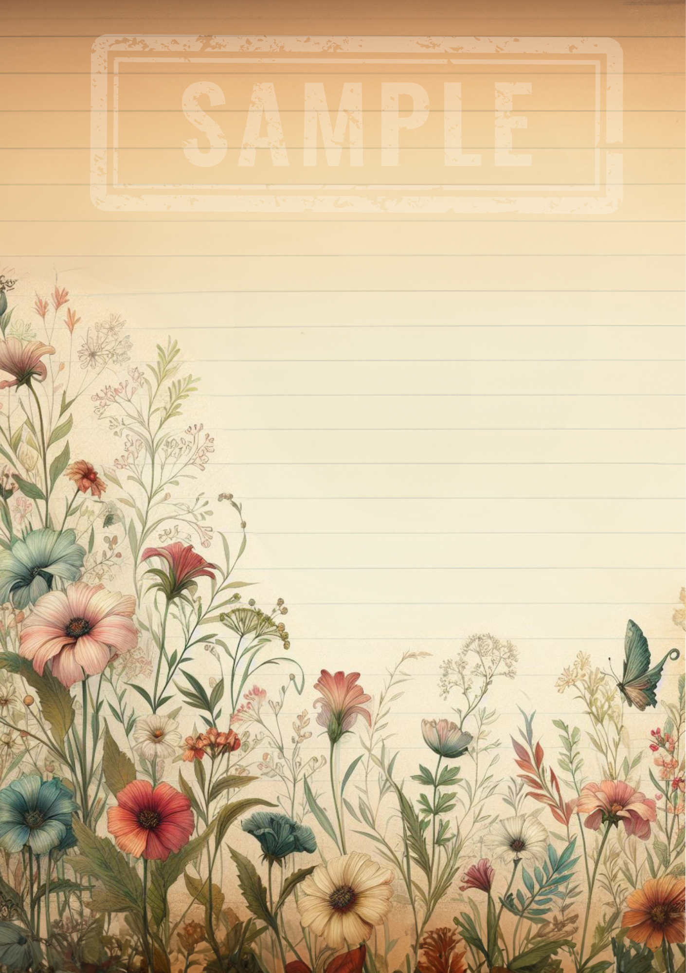 DIGITAL Vintage Botanical Printable A5 Lined Notepaper BND0003