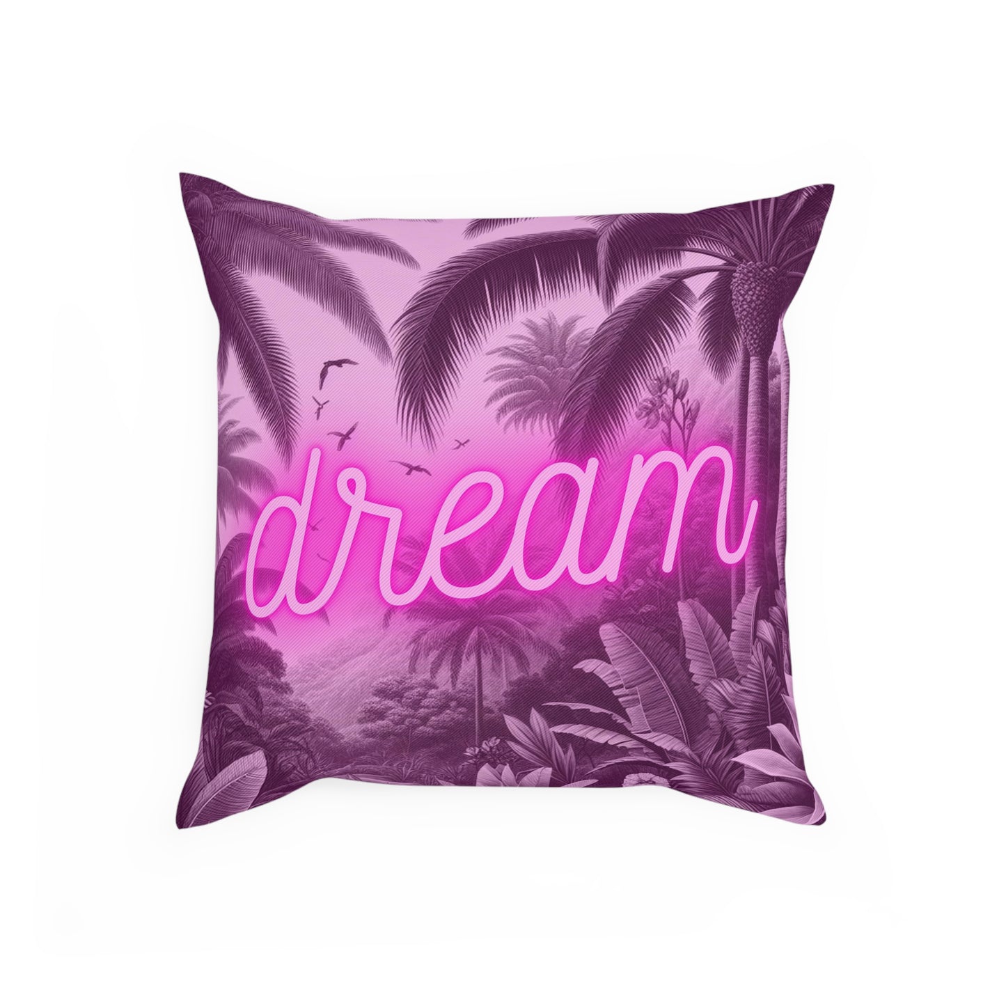 Pink Dream Tropical Mountain Throw Pillow