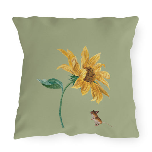 Sunflower and Mouse Outdoor Pillow