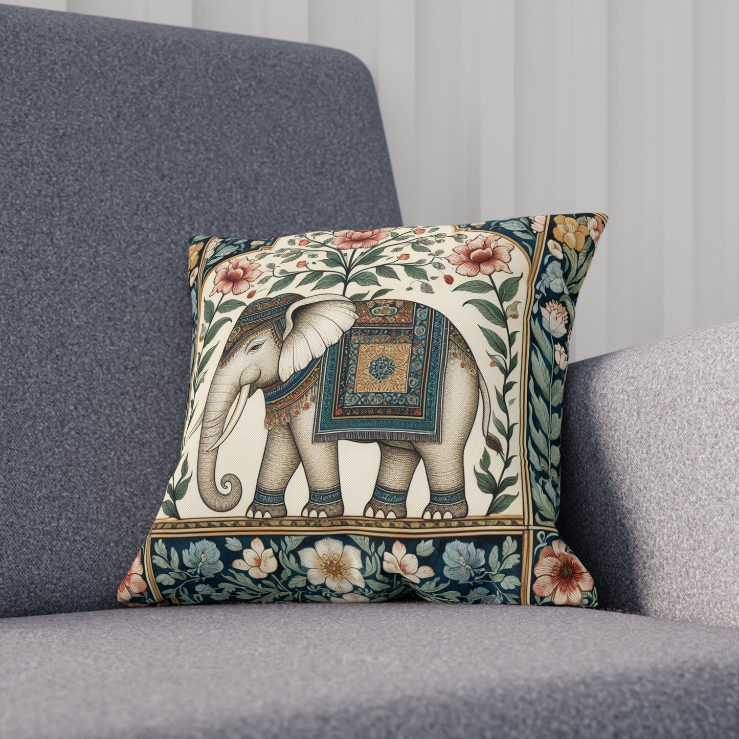 Pink Floral Mughal Elephant Cushion