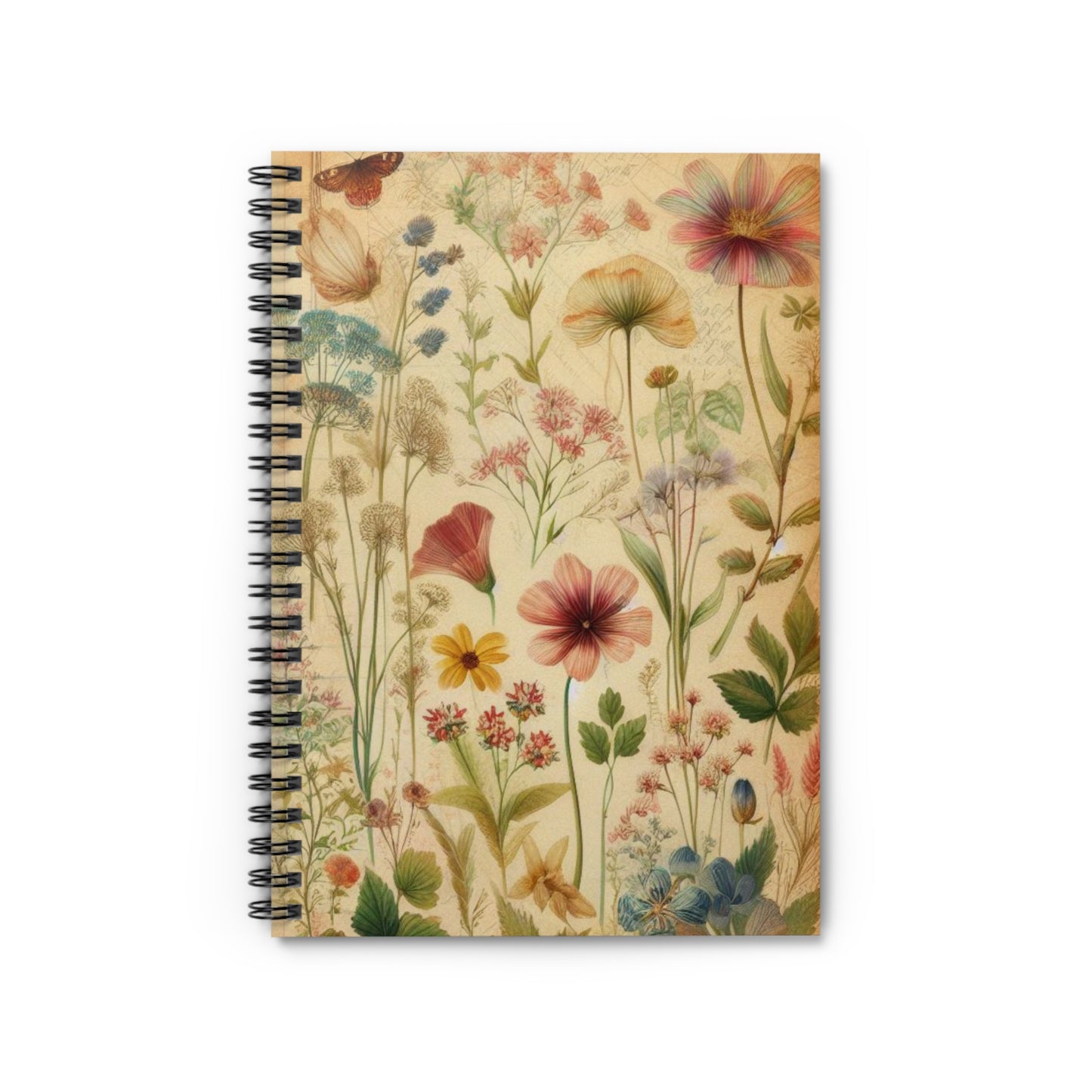 Vintage Aged Paper Floral Flowers Aesthetic Spiral Notebook Ruled Line Journal