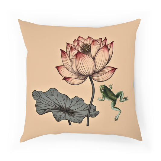 Water Lily and Frog Vintage Botanical Cushion 100% Cotton Throw Pillow Cover