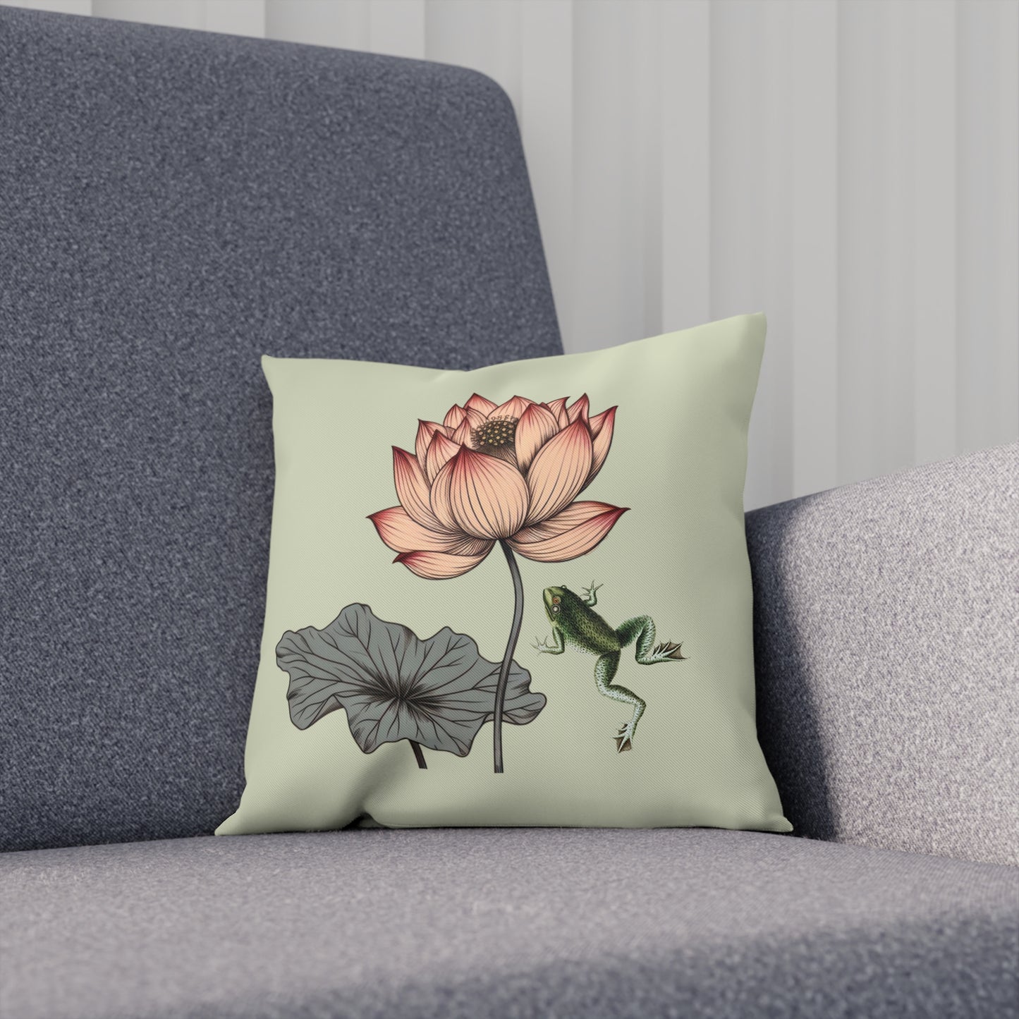 Water Lily and Frog Green Cushion