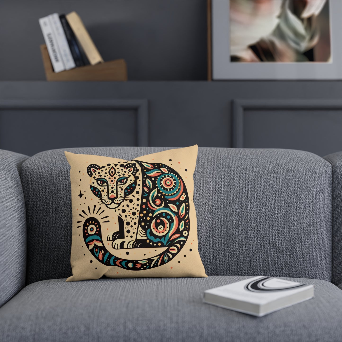 Leopard Folk Art Throw Pillow