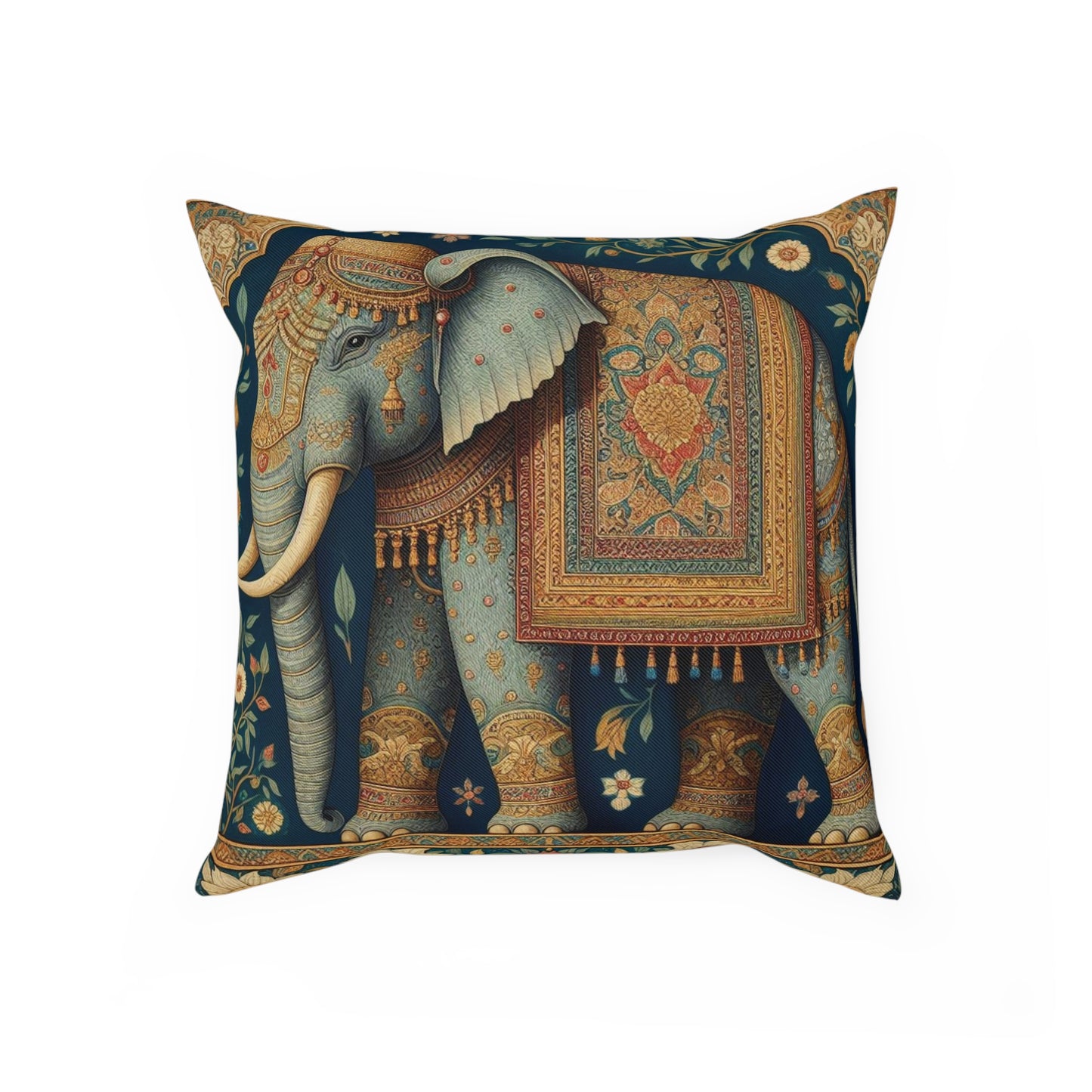 Floral Gold Mughal Elephant Cushion