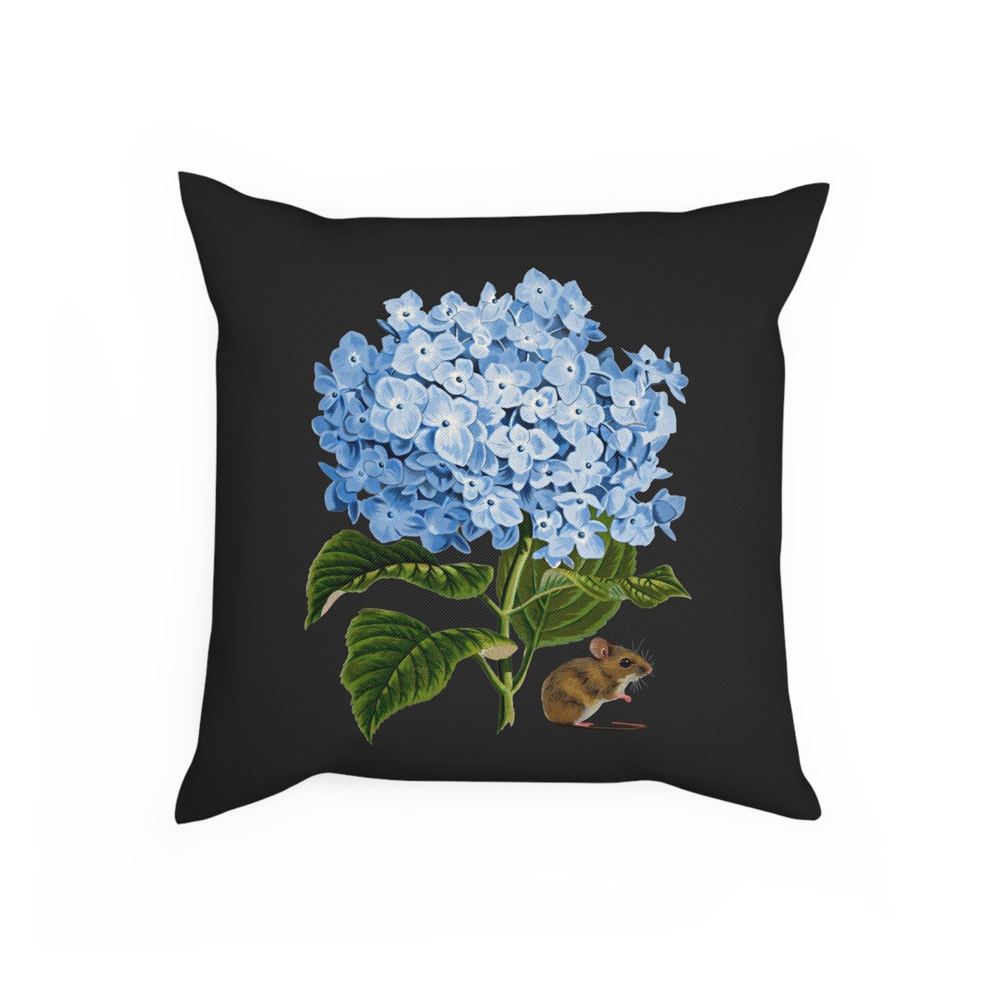 Blue Hydrangea Mouse Black Cushion