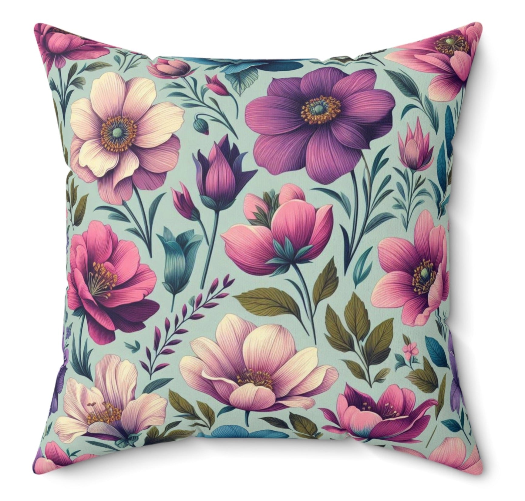 Purple Floral Vintage Floral Throw Pillow Botanical Pink Boho Maximalist Style Polyester Cushion Square Cover