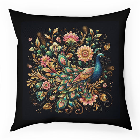 Floral Peacock Maximalist Eclectic Throw Pillow 100% Cotton Cushion Cover