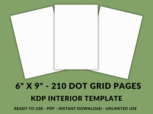 Amazon KDP 5mm Dot Grid Interior Template 6" x 9 Digital Download Paper 210 Bullet Journal Dotted Pages