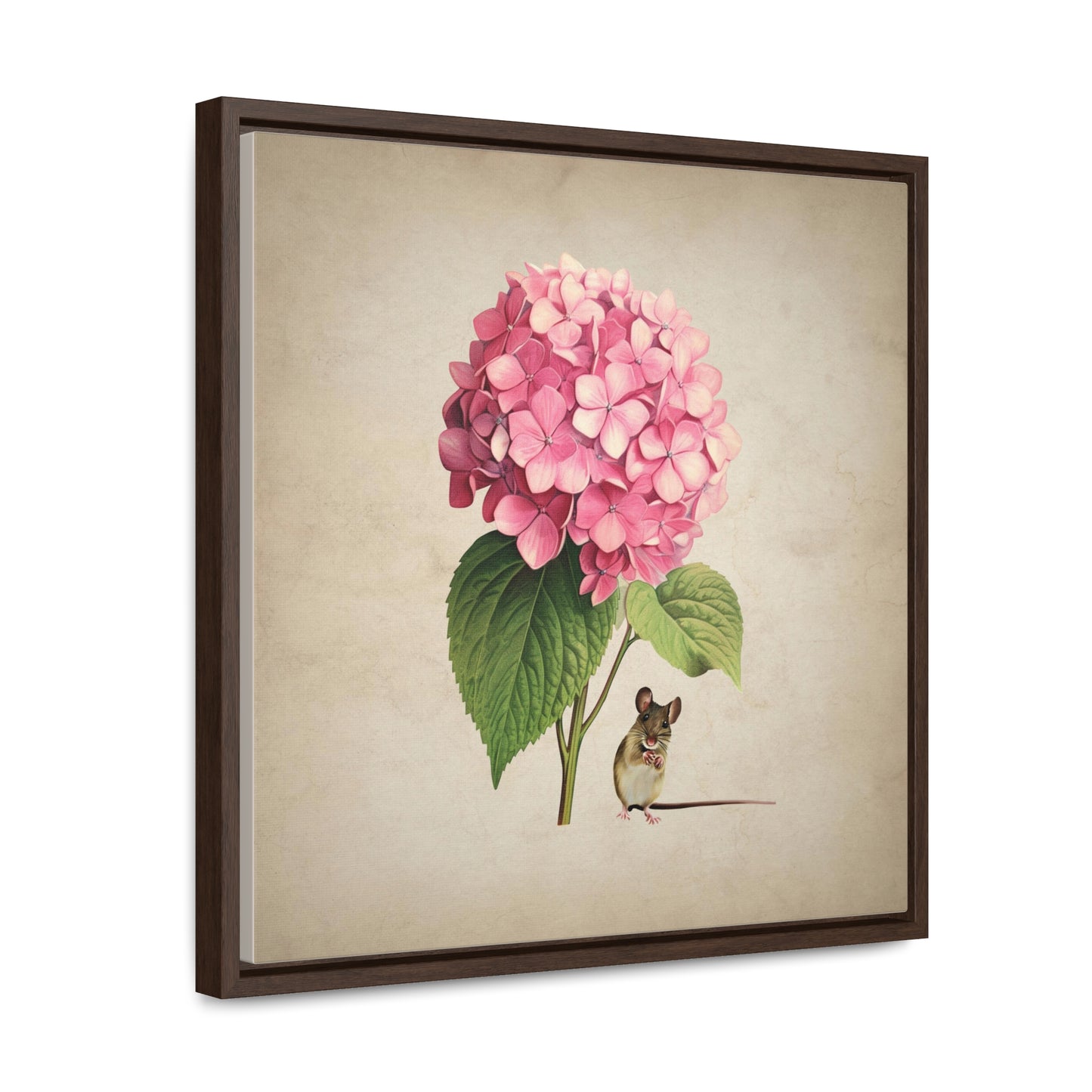 Pink Hydrangea Mouse Square Framed Canvas Print