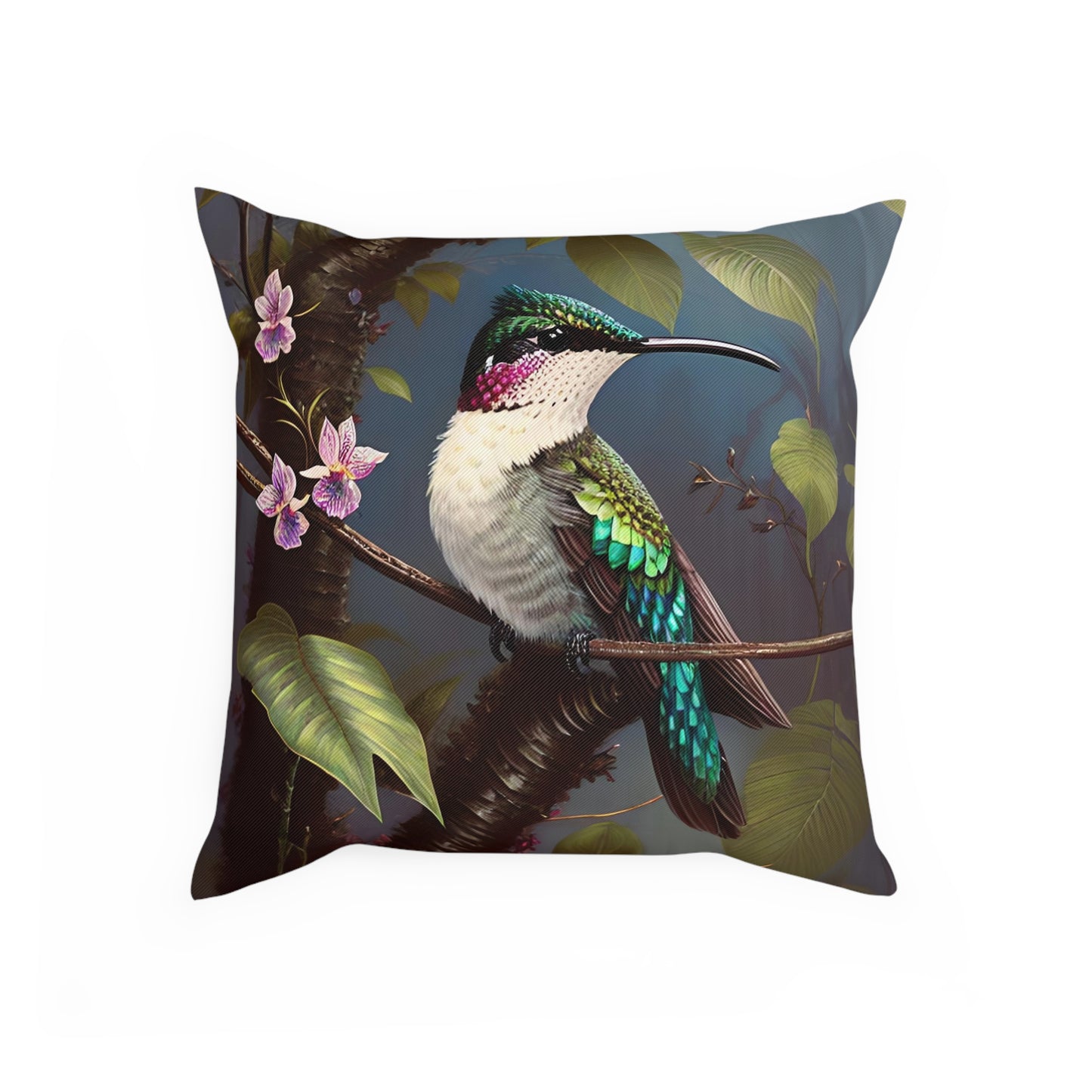 Tropical Botanical Hummingbird Cushion