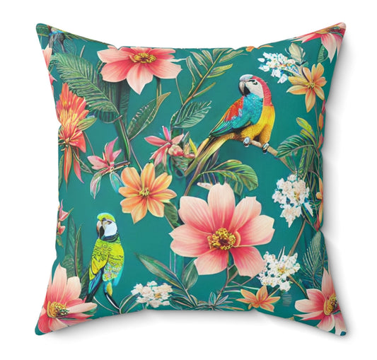 Vintage Maximalist Tropical Botanical Floral Birds Throw Pillow Polyester Square Cover