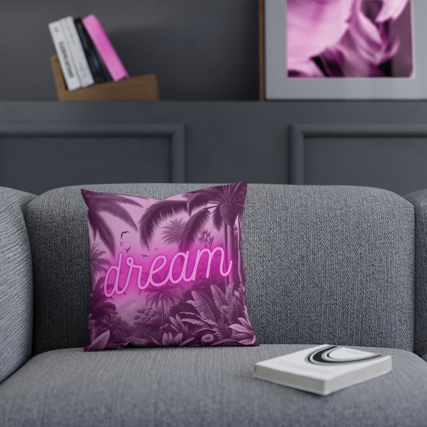 Pink Dream Tropical Mountain Throw Pillow