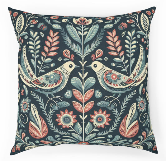Maximalist Birds Scandinavian Folk Art Cushion Throw Pillow 100% Cotton Cushion Cover