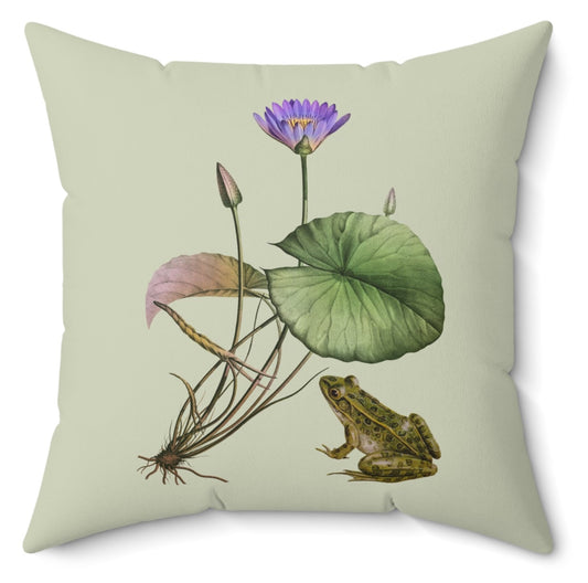 Frog and Water Lily Vintage Botanical Cushion Maximalist Throw Pillow Polyester Square Cover