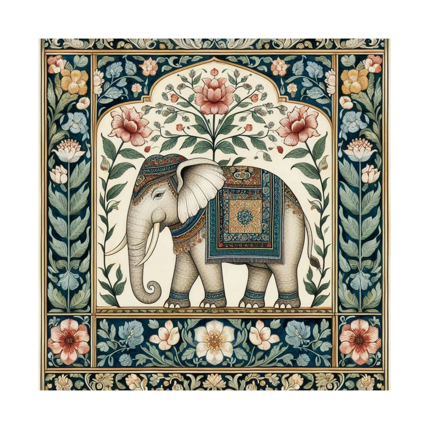 Pink Floral Elephant Mughal Miniature Art Poster