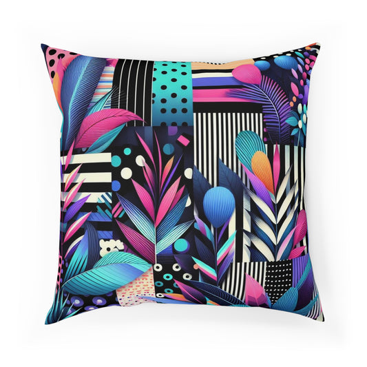 Eclectic Patchwork Neon Throw Pillow