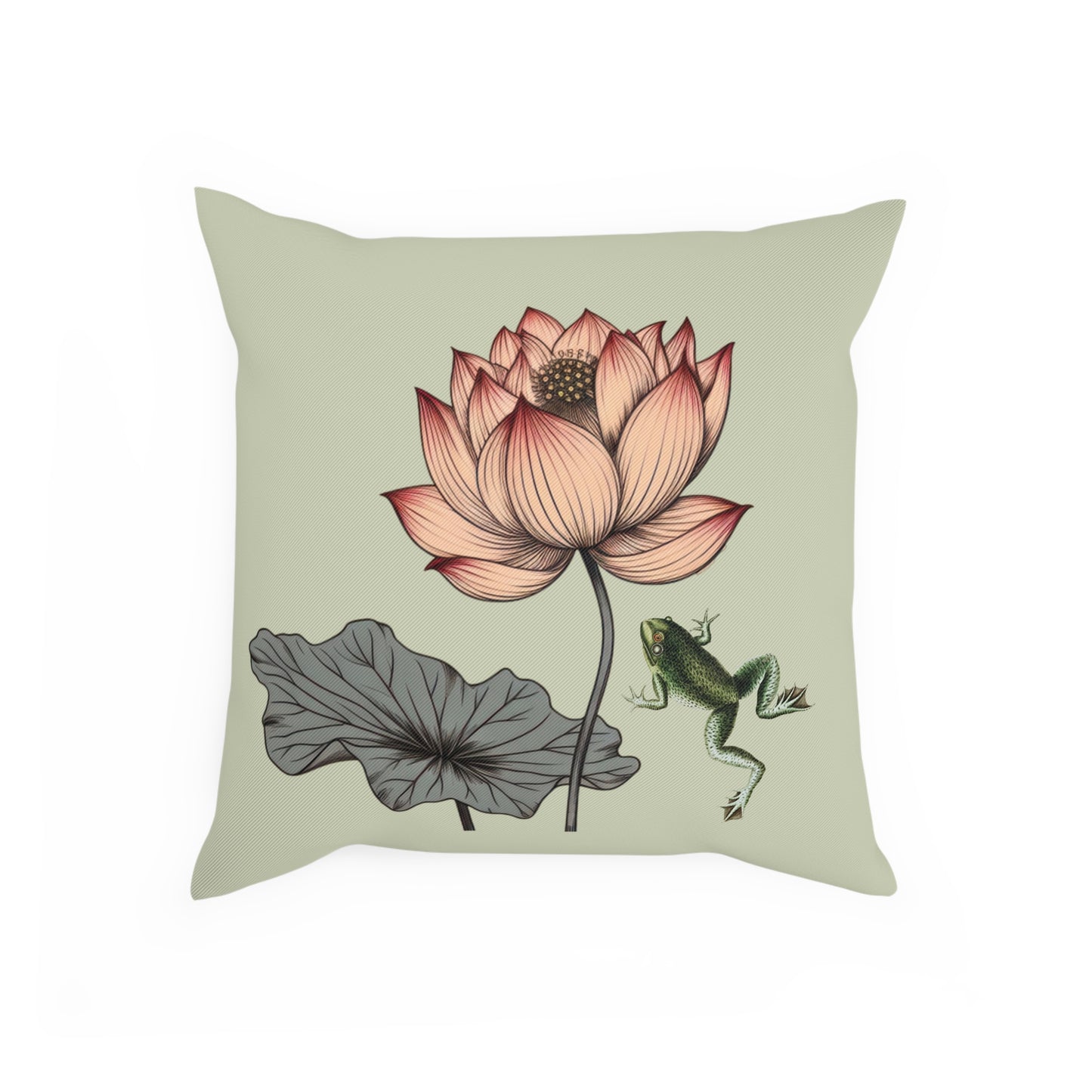 Water Lily and Frog Green Cushion