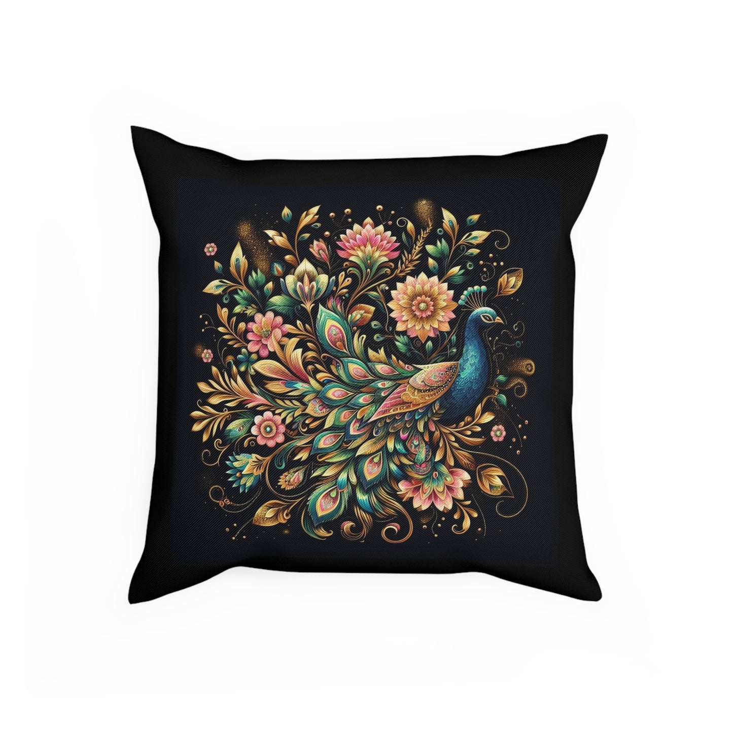 Floral Peacock Maximalist Throw Pillow