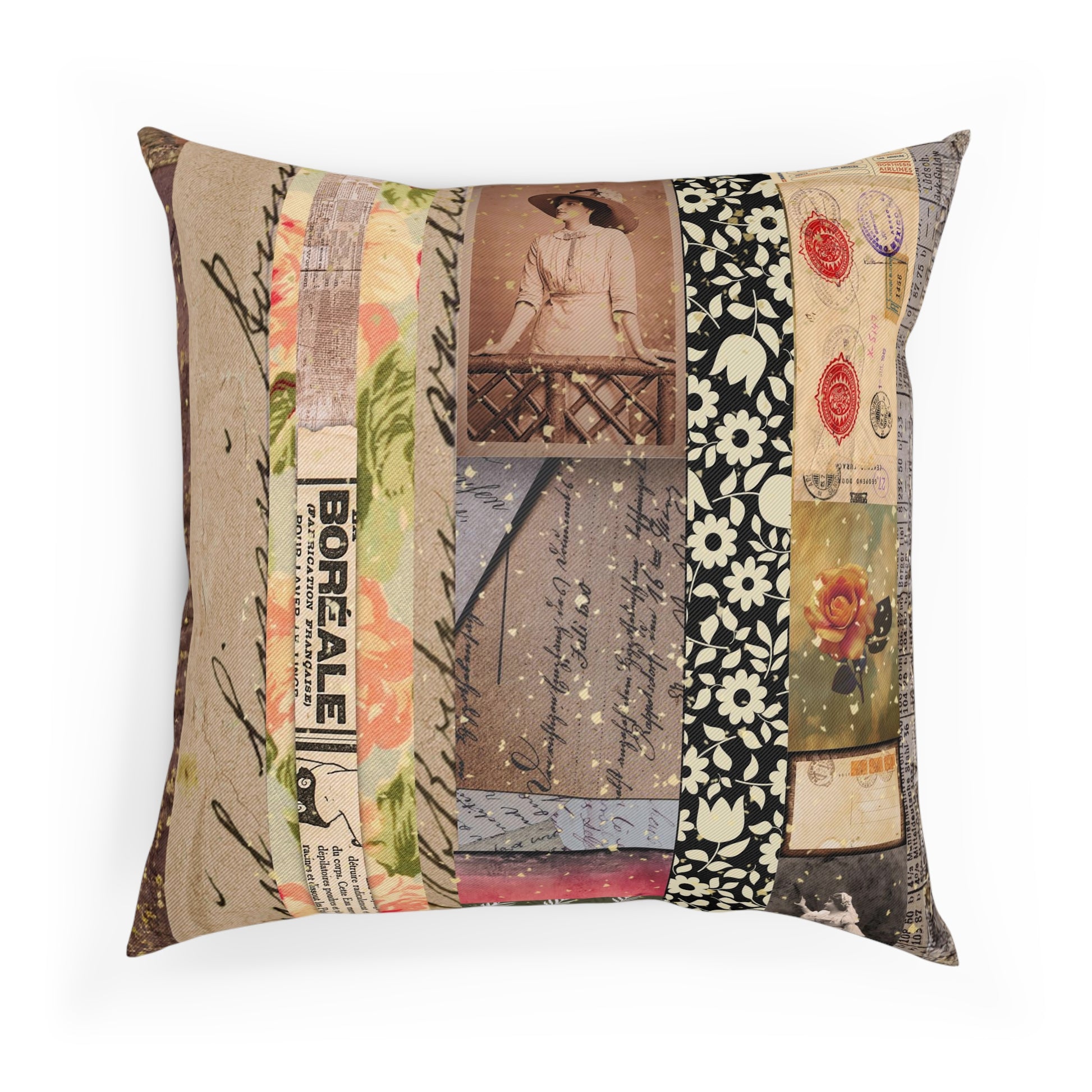 Ephemera Collage Vintage Maximalist Cushion 100% Cotton Throw Pillow Cover