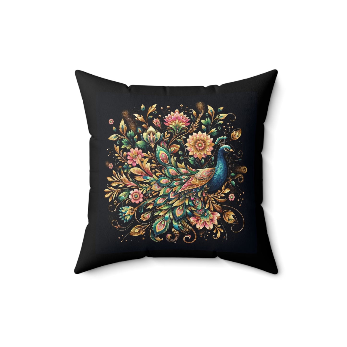 Floral Peacock Maximalist Polyester Cushion