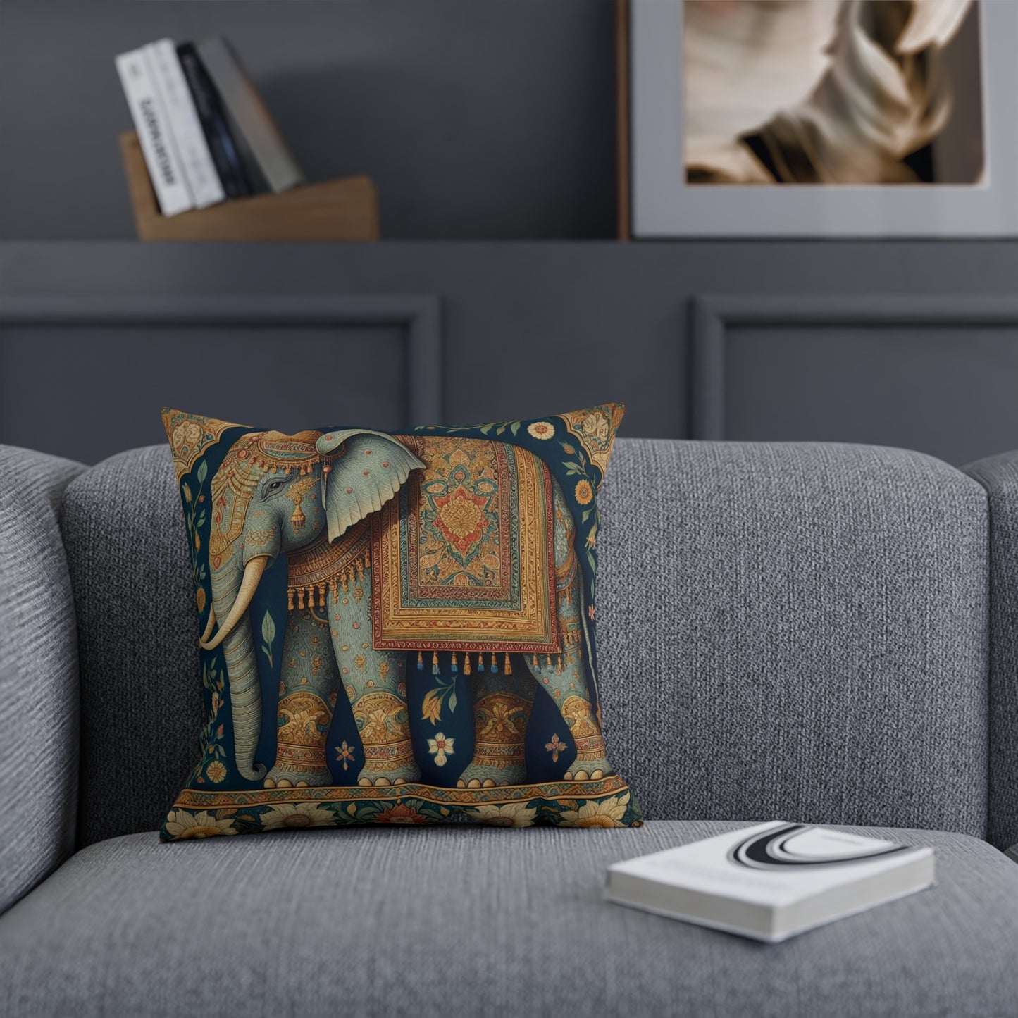 Floral Gold Mughal Elephant Cushion