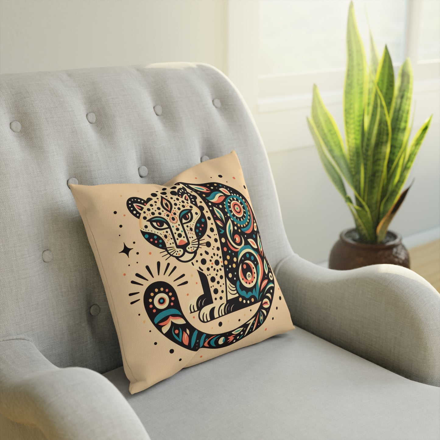 Leopard Folk Art Throw Pillow