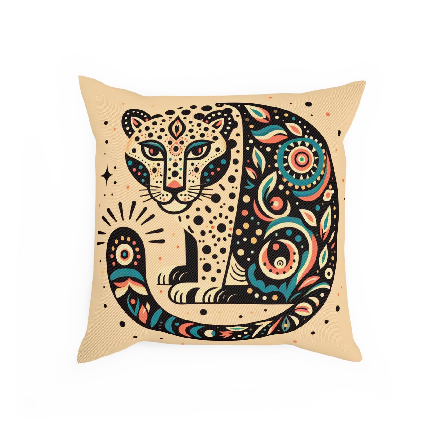 Leopard Folk Art Throw Pillow