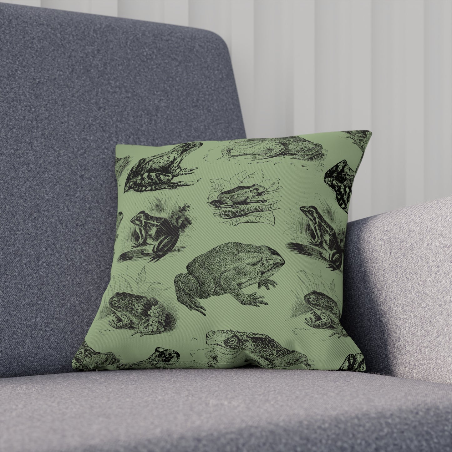 Frog Illustration Vintage Aesthetic Green Cushion