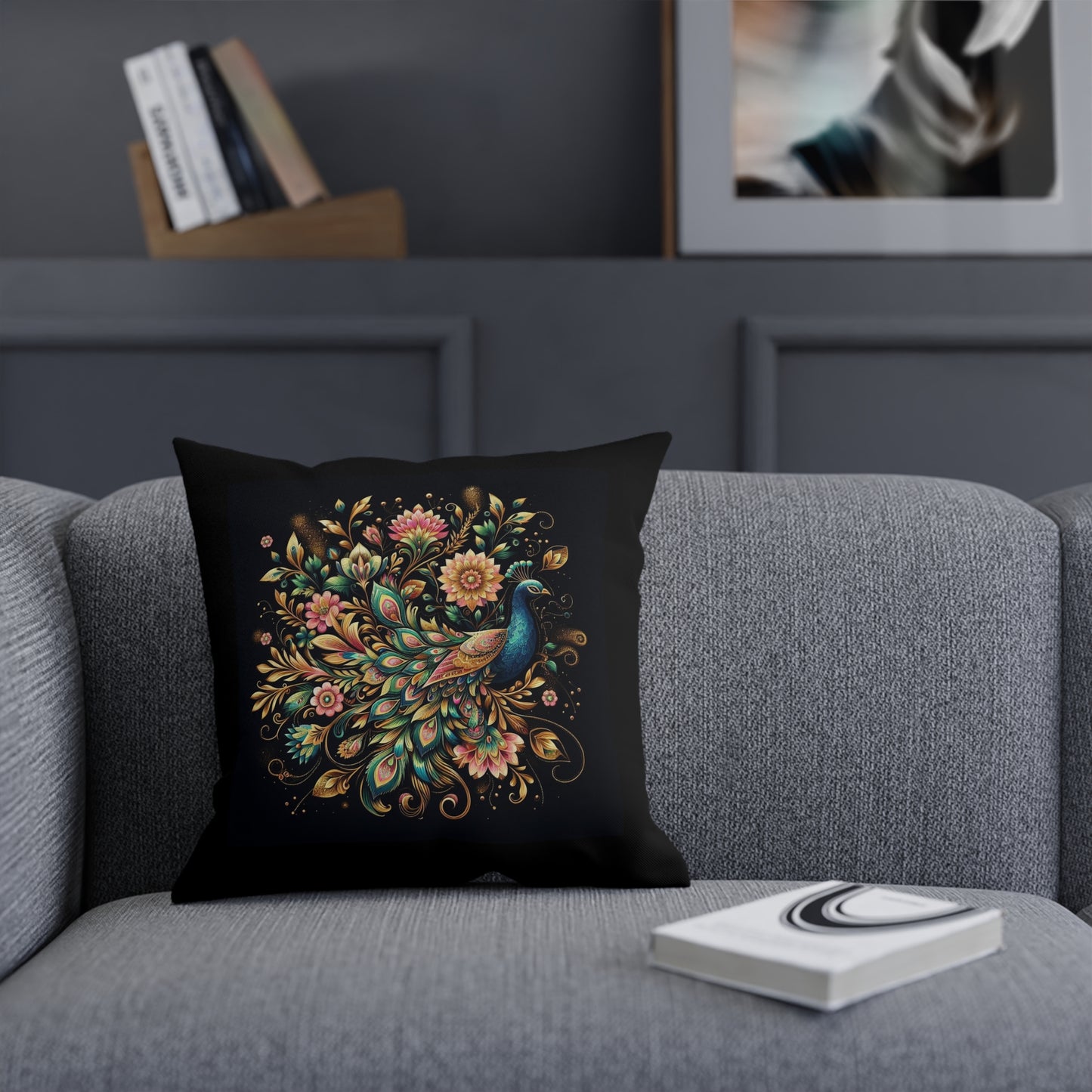 Floral Peacock Maximalist Throw Pillow