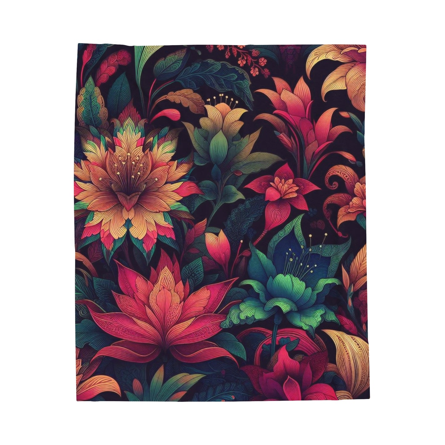 Oriental Vintage Floral Velveteen Boho Maximalist Throw Blanket 
