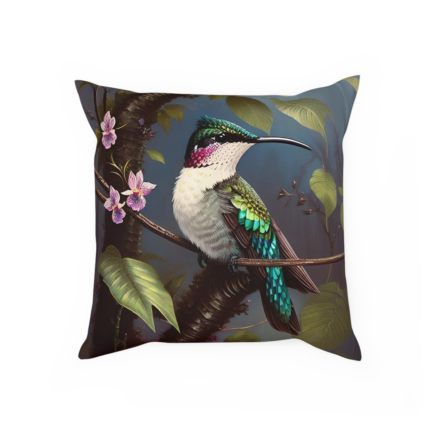 Tropical Botanical Hummingbird Cushion