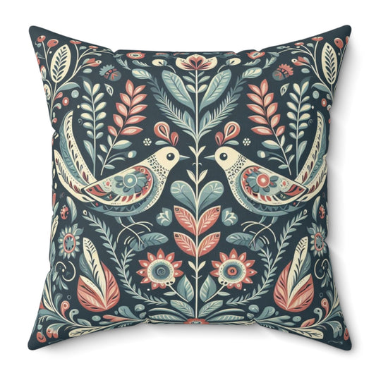 Maximalist Birds Scandinavian Folk Art Cushion Throw Pillow Polyester Square Cover