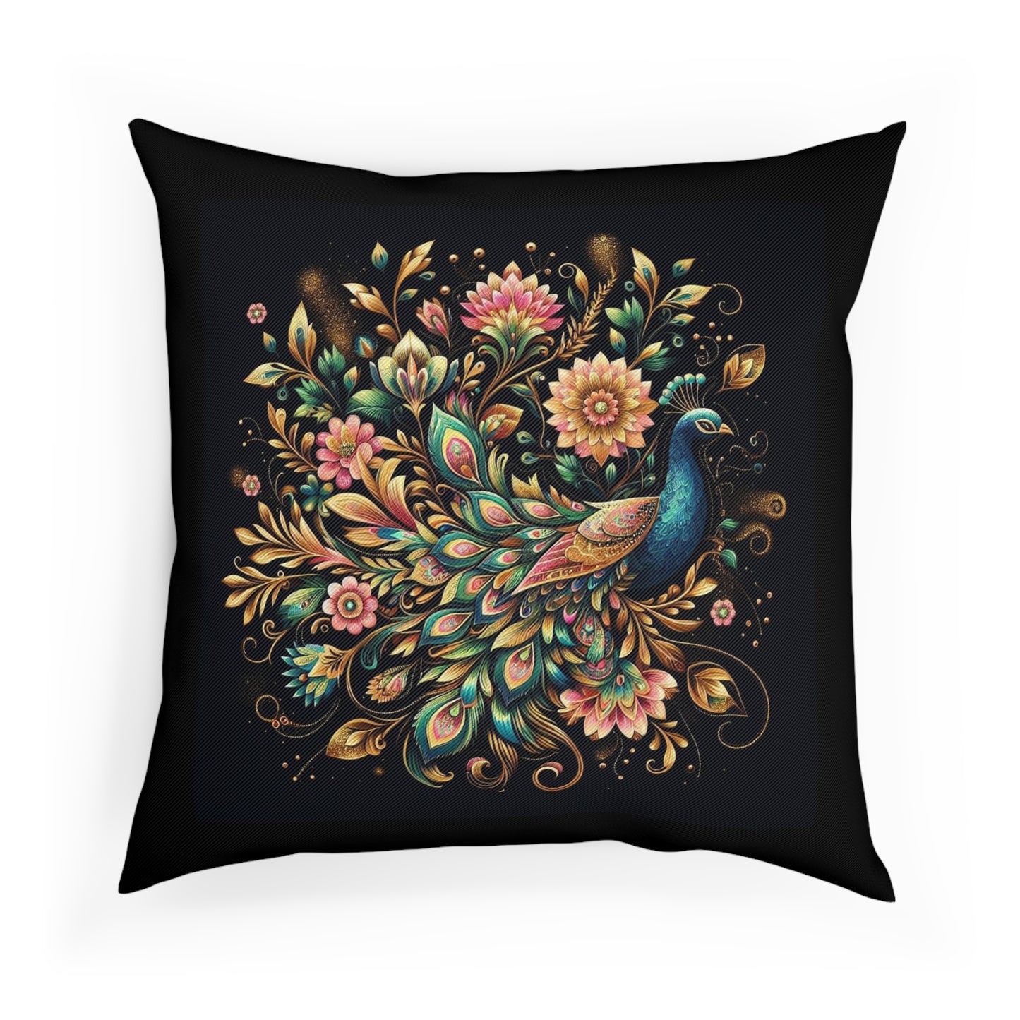 Floral Peacock Maximalist Throw Pillow