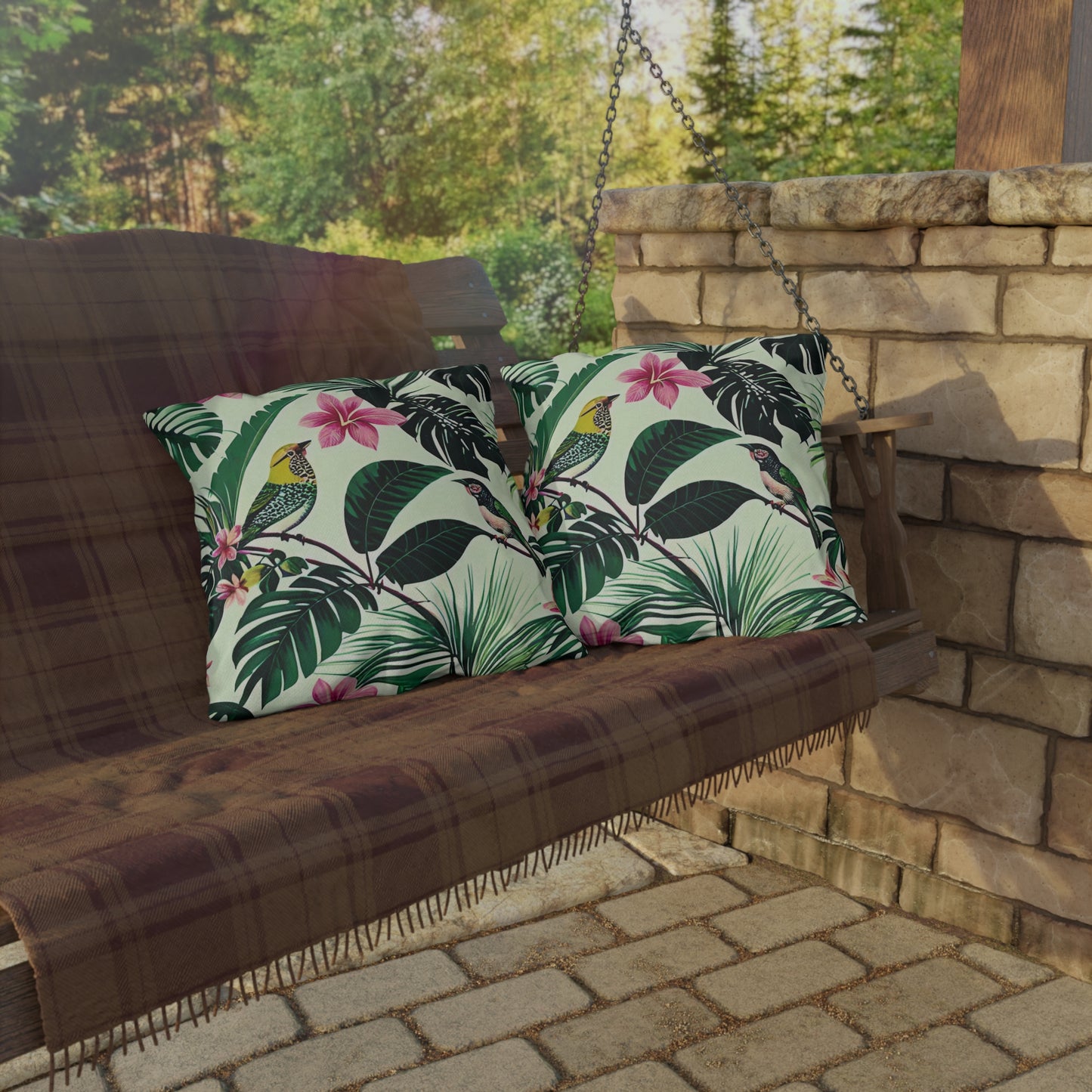 Tropical Birds Outdoor Pillow